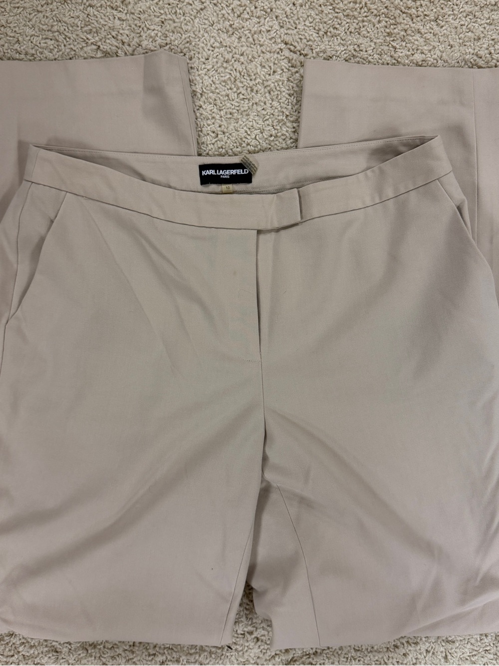 Karl Lagerfeld Beige High-Waist Tailored Trousers